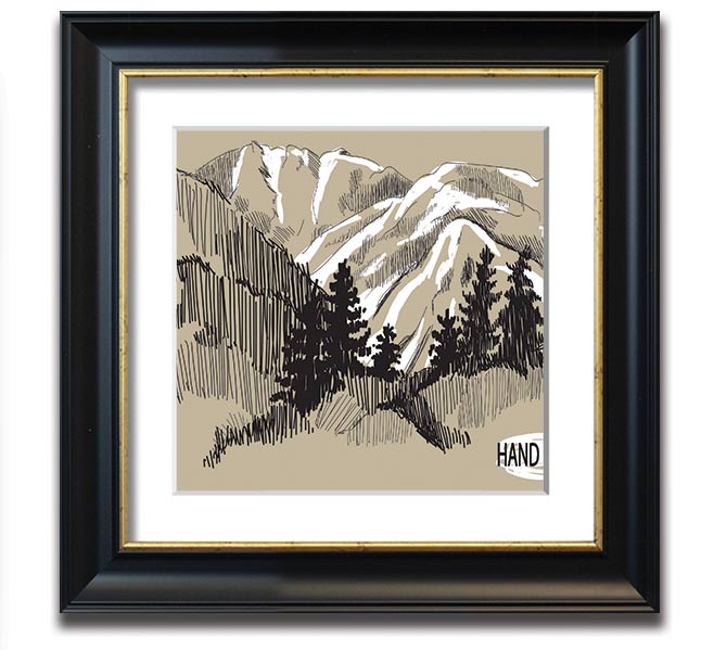 Above The Snowy Cliffs framed print showcasing a serene snowy landscape, elegantly framed in a square design.