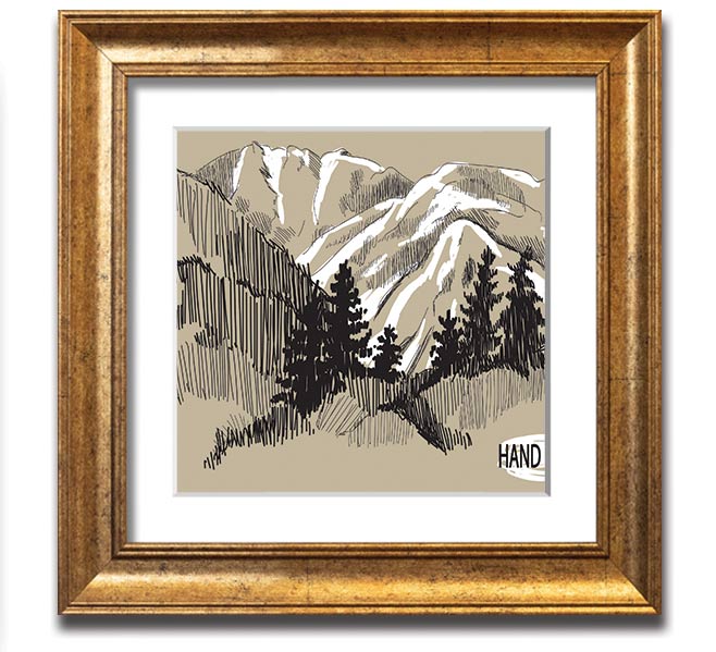 Above The Snowy Cliffs framed print showcasing a serene snowy landscape, elegantly framed in a square design.