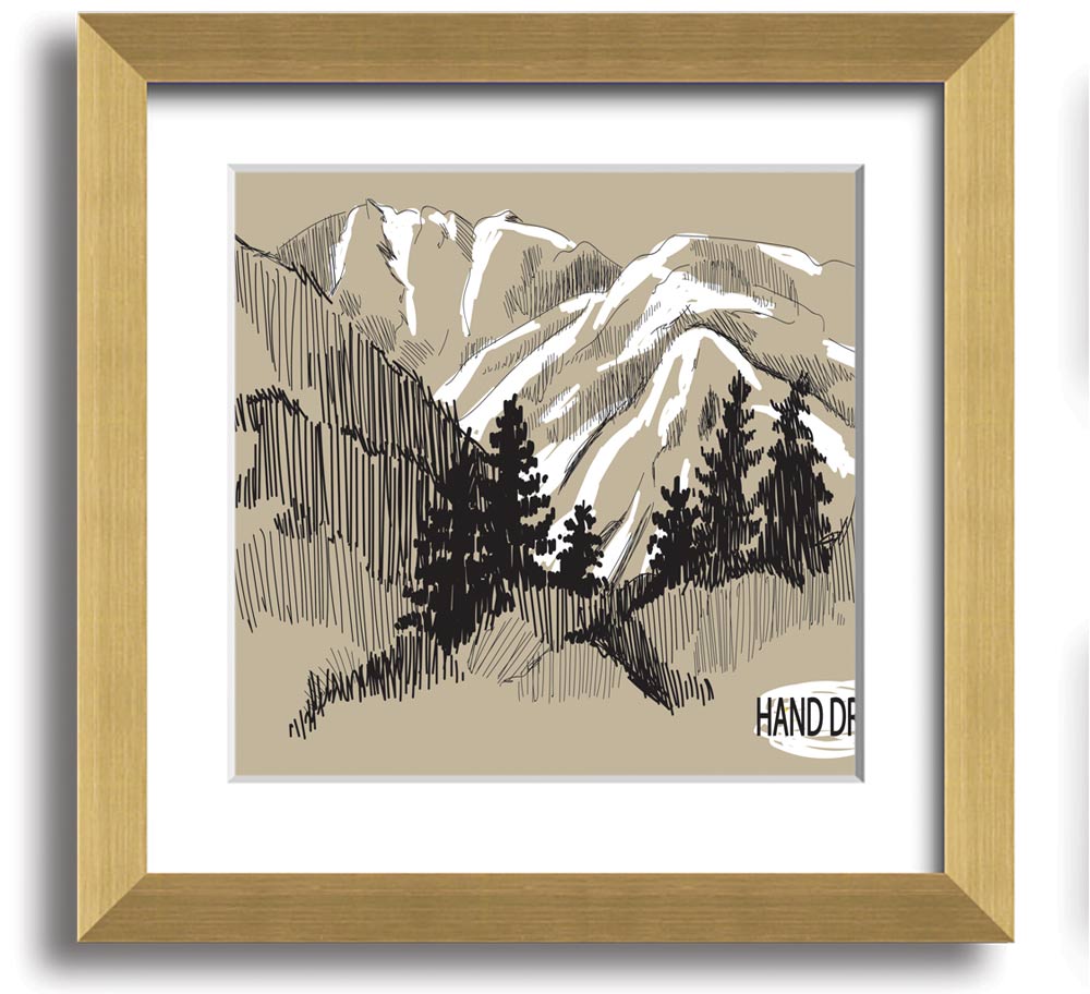 Above The Snowy Cliffs framed print showcasing a serene snowy landscape, elegantly framed in a square design.