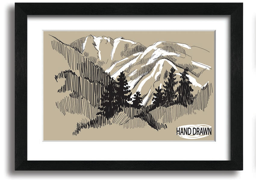 Framed print of snowy cliffs, handmade in the UK, showcasing serene winter landscape.