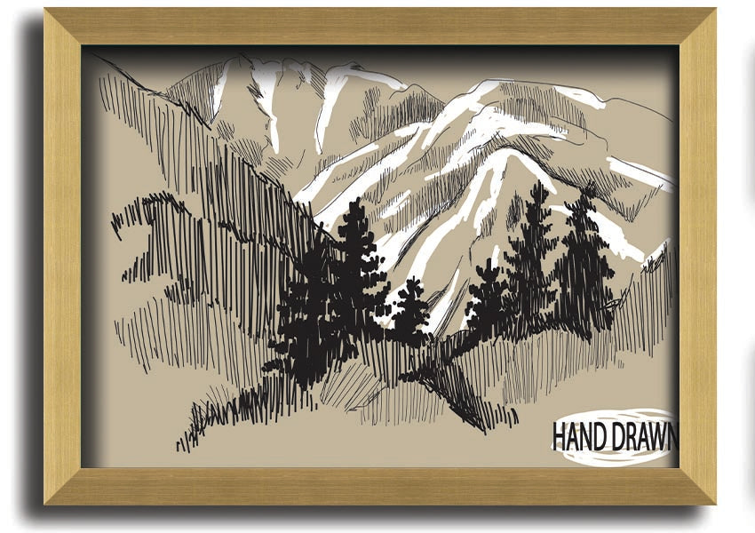 Framed print of snowy cliffs, handmade in the UK, showcasing serene winter landscape.