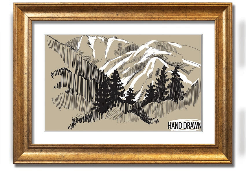 Framed print of snowy cliffs, handmade in the UK, showcasing serene winter landscape.