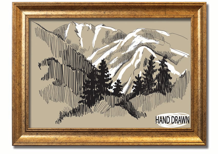 Framed print of snowy cliffs, handmade in the UK, showcasing serene winter landscape.