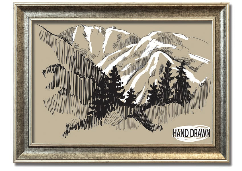 Framed print of snowy cliffs, handmade in the UK, showcasing serene winter landscape.