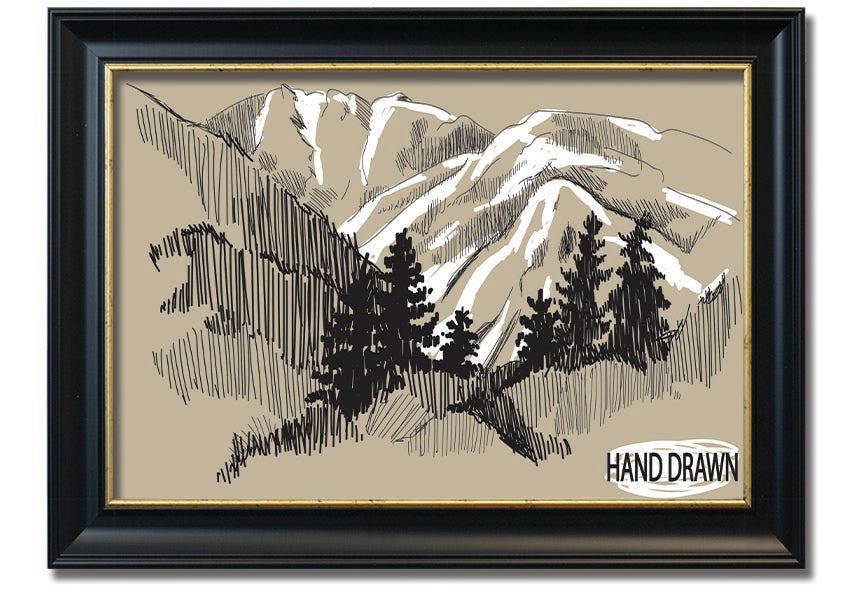 Framed print of snowy cliffs, handmade in the UK, showcasing serene winter landscape.