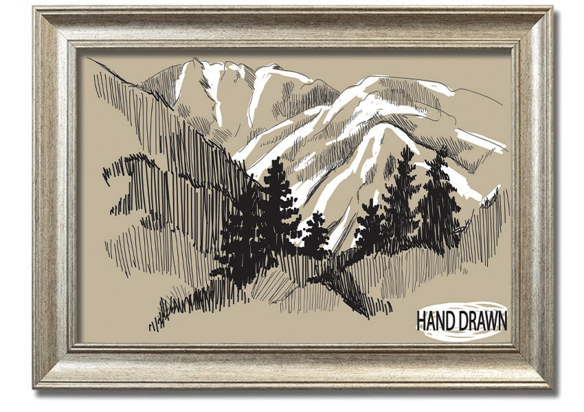 Framed print of snowy cliffs, handmade in the UK, showcasing serene winter landscape.