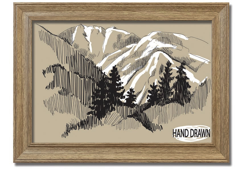 Framed print of snowy cliffs, handmade in the UK, showcasing serene winter landscape.