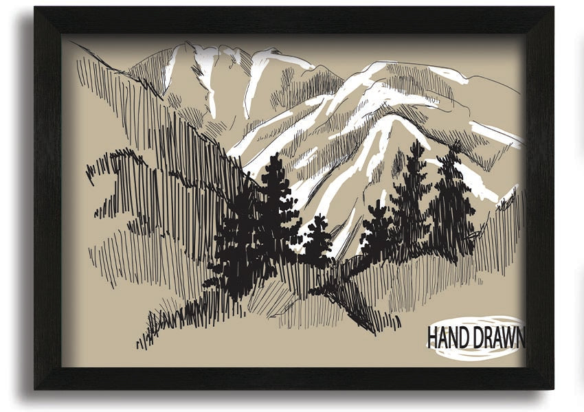 Framed print of snowy cliffs, handmade in the UK, showcasing serene winter landscape.