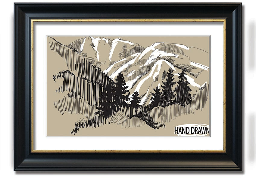 Framed print of snowy cliffs, handmade in the UK, showcasing serene winter landscape.