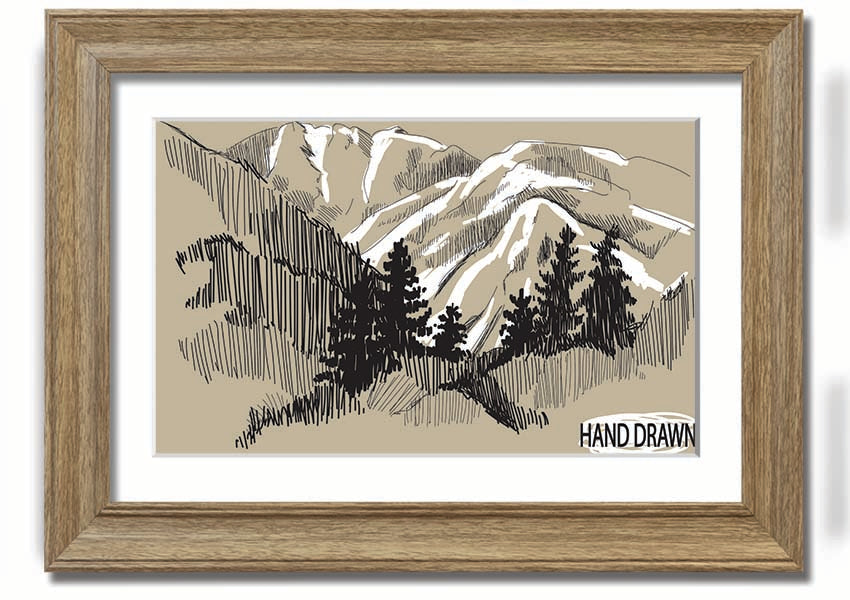 Framed print of snowy cliffs, handmade in the UK, showcasing serene winter landscape.