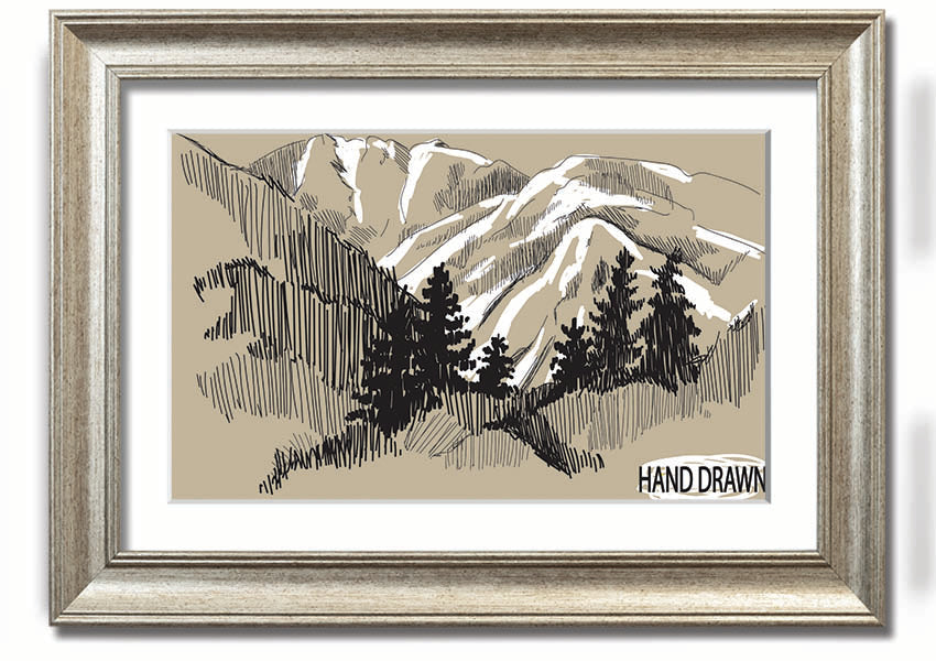 Framed print of snowy cliffs, handmade in the UK, showcasing serene winter landscape.