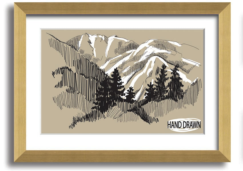 Framed print of snowy cliffs, handmade in the UK, showcasing serene winter landscape.