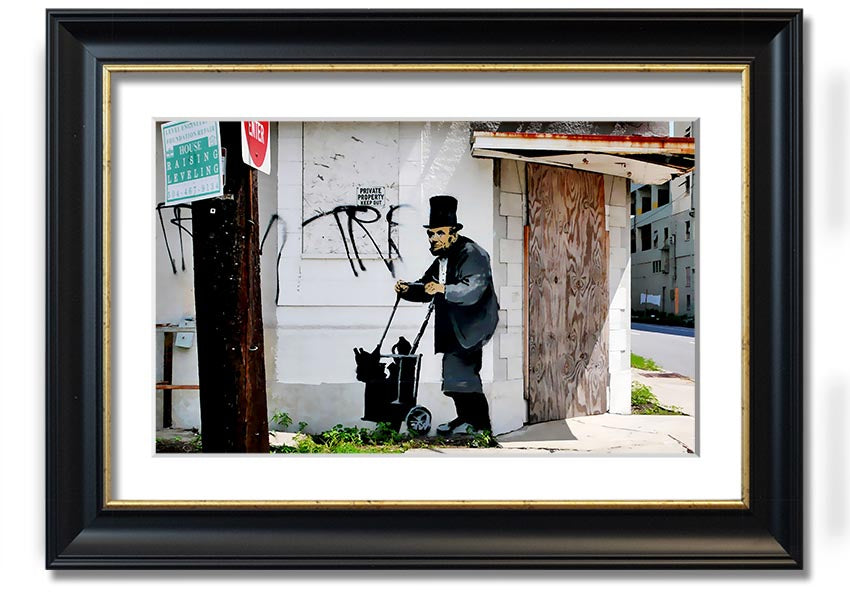 Framed print of Abraham Lincoln Trolley Tramp, showcasing vibrant colors and intricate details, ready to hang.