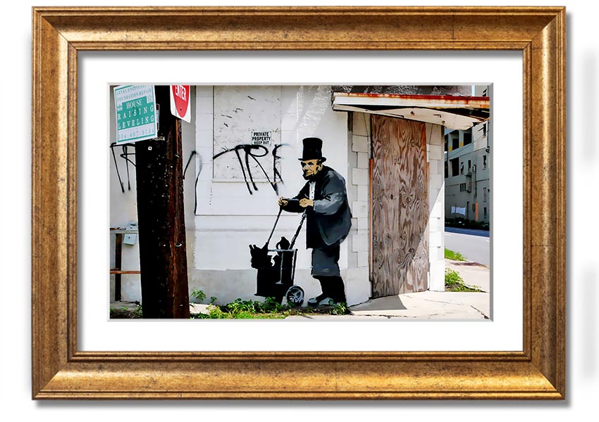 Framed print of Abraham Lincoln Trolley Tramp, showcasing vibrant colors and intricate details, ready to hang.