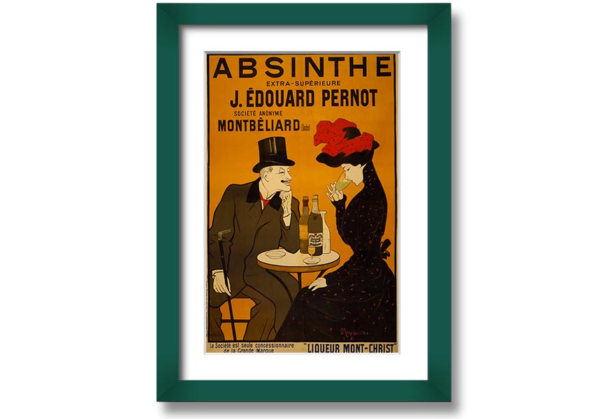 A beautifully framed Absinthe print showcasing vibrant colors, ready to hang, available in various frame colors.