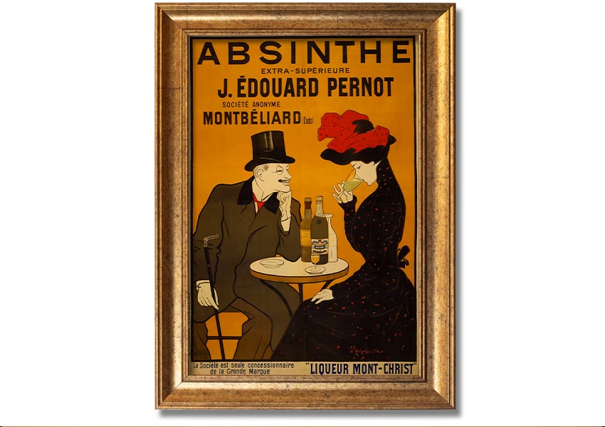 A beautifully framed Absinthe print showcasing vibrant colors, ready to hang, available in various frame colors.