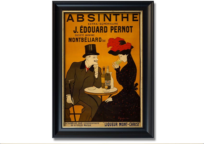 A beautifully framed Absinthe print showcasing vibrant colors, ready to hang, available in various frame colors.