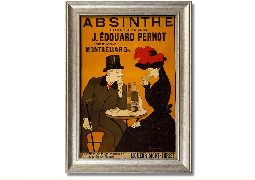 A beautifully framed Absinthe print showcasing vibrant colors, ready to hang, available in various frame colors.