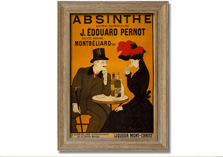 A beautifully framed Absinthe print showcasing vibrant colors, ready to hang, available in various frame colors.