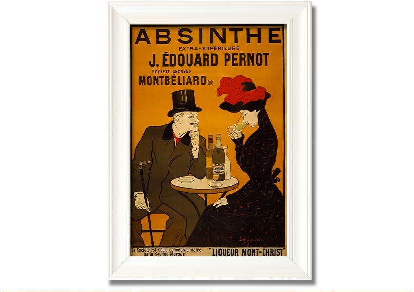 A beautifully framed Absinthe print showcasing vibrant colors, ready to hang, available in various frame colors.