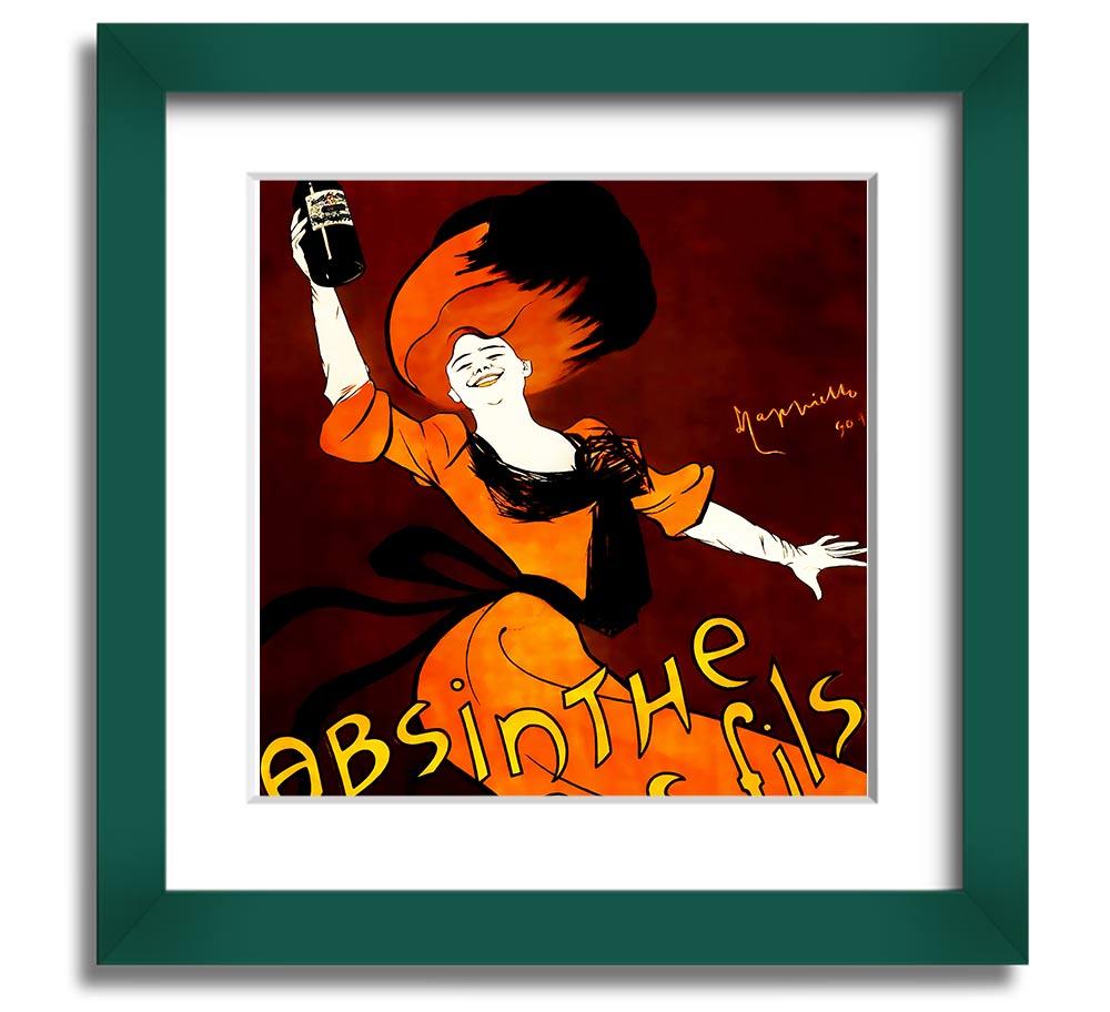 Absinthe Ducros Fils Square Framed Print in various frame colours, showcasing elegant absinthe-themed artwork.