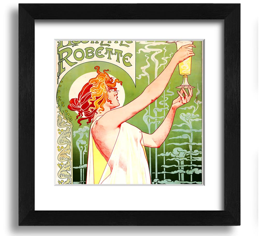 Absinthe Robette Square Framed Print showcasing vibrant colors and intricate design, framed in a stylish border.