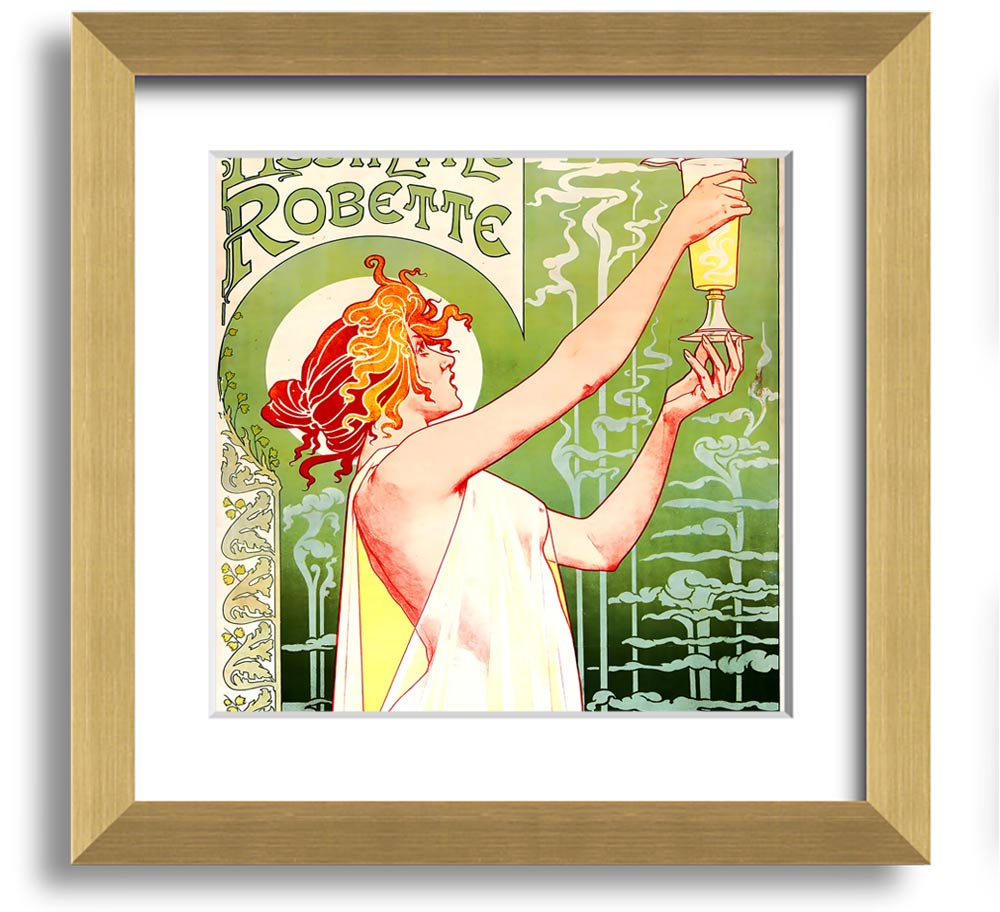 Absinthe Robette Square Framed Print showcasing vibrant colors and intricate design, framed in a stylish border.