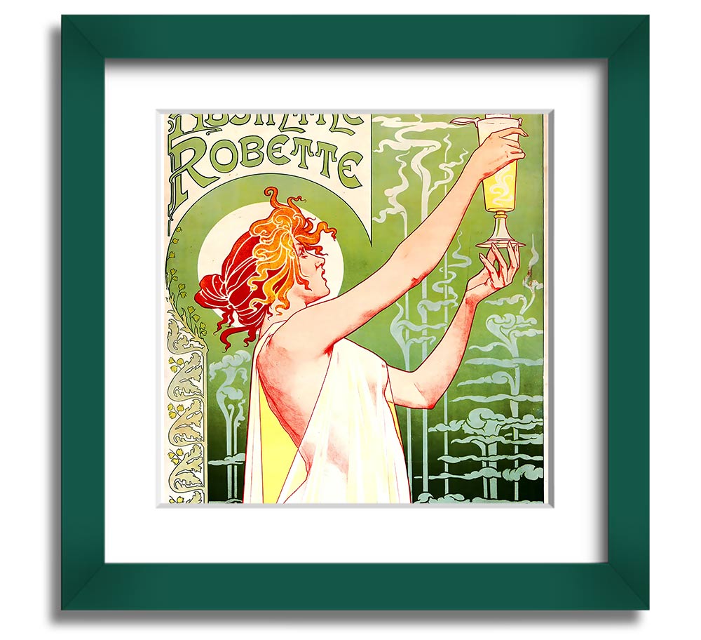 Absinthe Robette Square Framed Print showcasing vibrant colors and intricate design, framed in a stylish border.