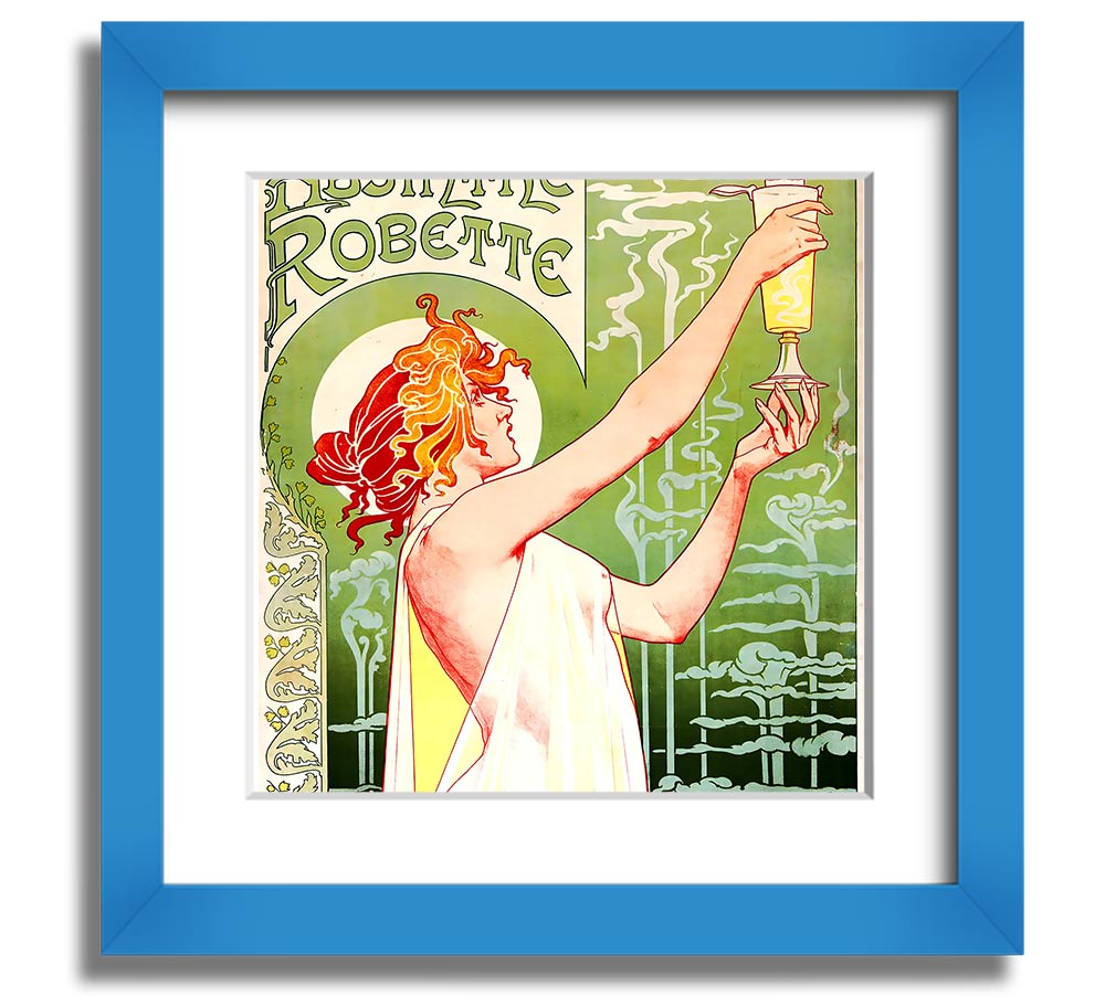 Absinthe Robette Square Framed Print showcasing vibrant colors and intricate design, framed in a stylish border.