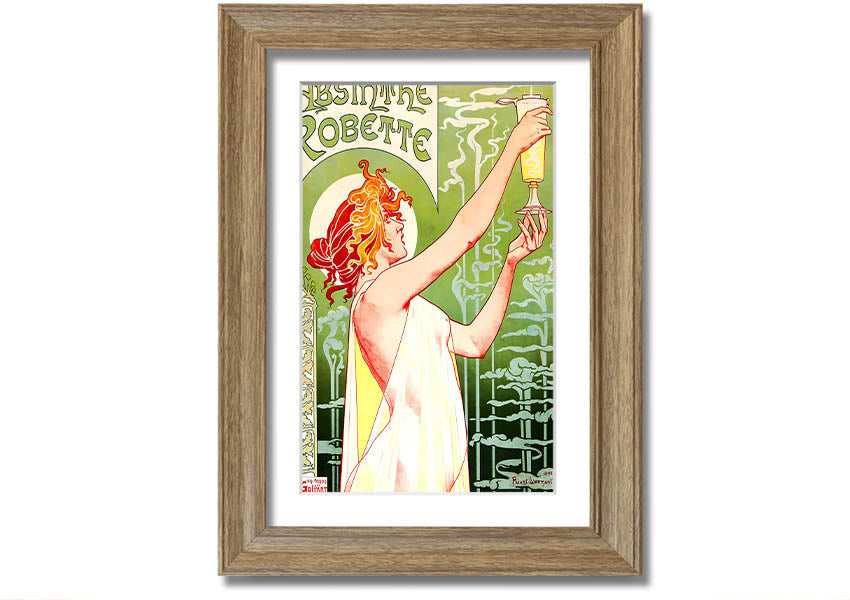 Absinthe Robette framed print with multiple frame colour options, showcasing intricate details and vibrant colors.