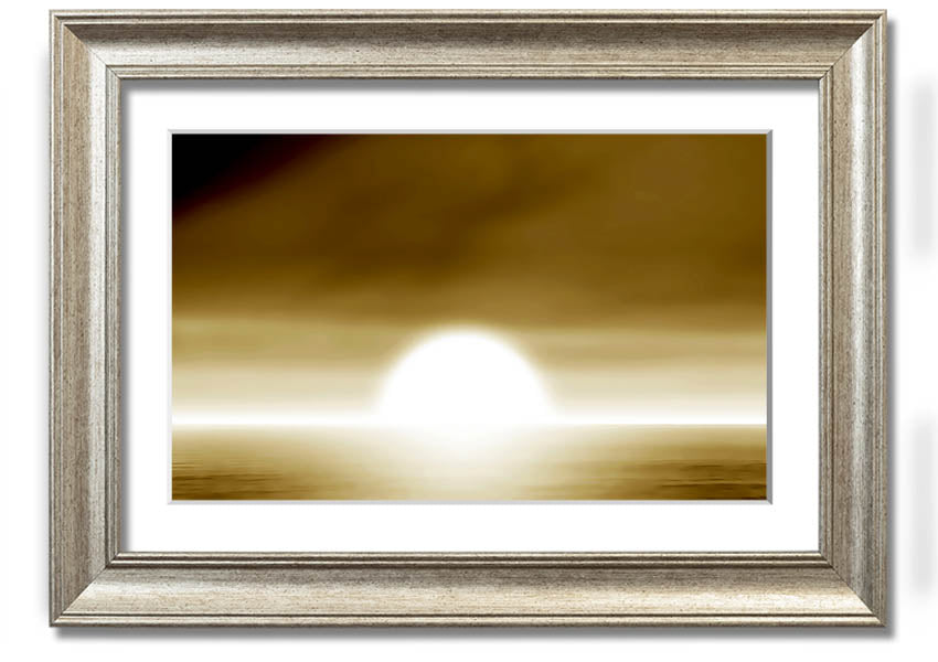 Abstract Sun Beige framed print showcasing warm beige tones in an elegant design, ready to hang.