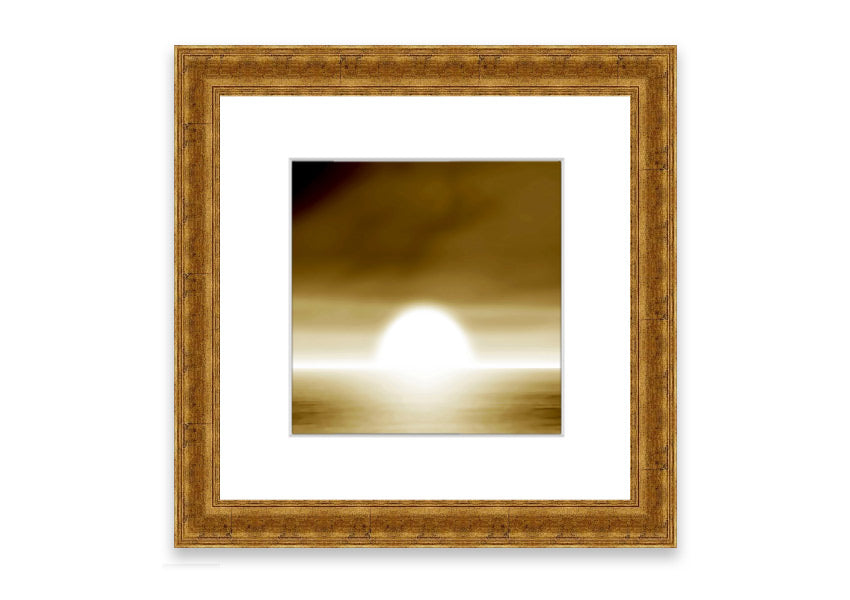 Abstract Sun Beige framed print with warm tones, handmade in the UK, ready to hang.