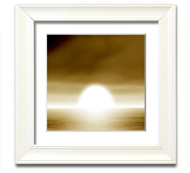 Abstract Sun Beige Square Framed Print with a soft beige design, available in various frame colors, ready to hang.