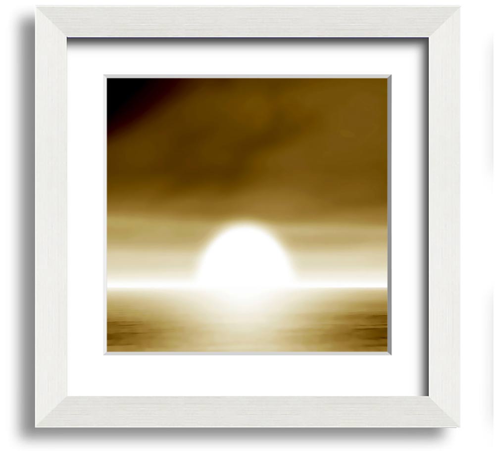 Abstract Sun Beige Square Framed Print with a soft beige design, available in various frame colors, ready to hang.