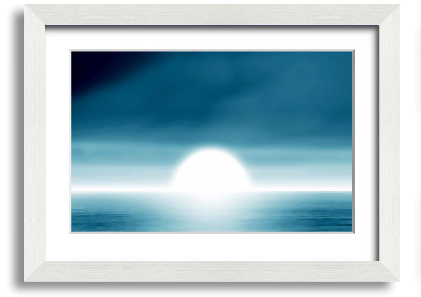 A beautifully framed Abstact Sun Blue print featuring an abstract sun design in vibrant blue tones, ready to hang.