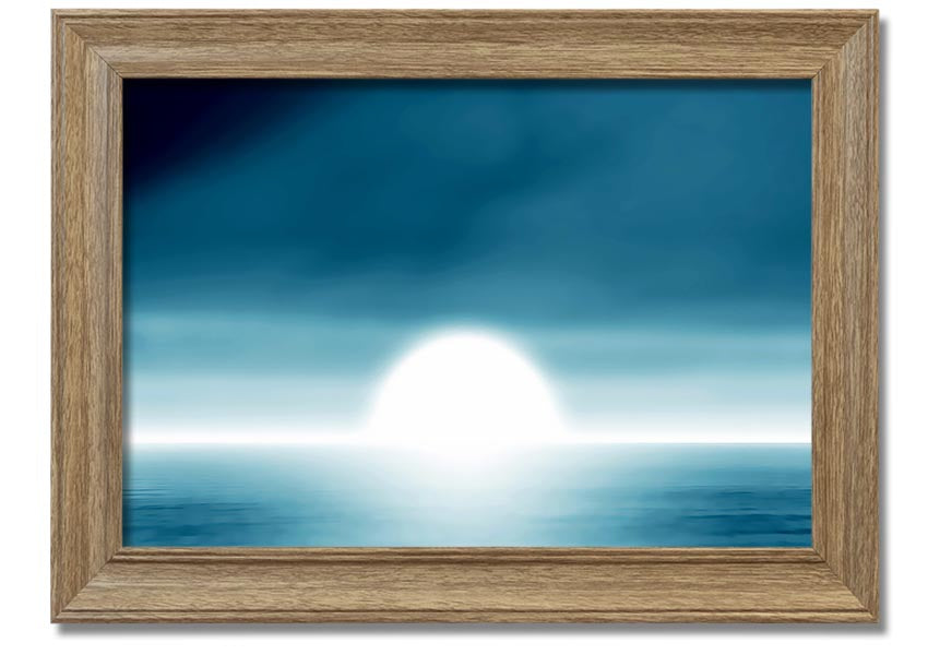 A beautifully framed Abstact Sun Blue print featuring an abstract sun design in vibrant blue tones, ready to hang.