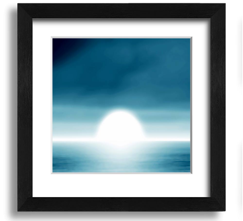 Abstact Sun Blue Square Framed Print showcasing vibrant blue hues in a modern design, framed elegantly for wall display.