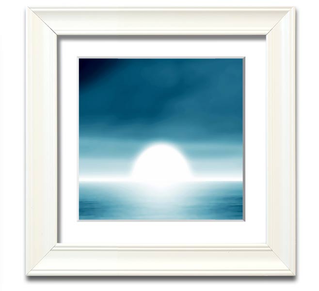 Abstact Sun Blue Square Framed Print showcasing vibrant blue hues in a modern design, framed elegantly for wall display.