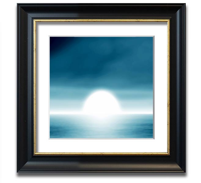 Abstact Sun Blue Square Framed Print showcasing vibrant blue hues in a modern design, framed elegantly for wall display.