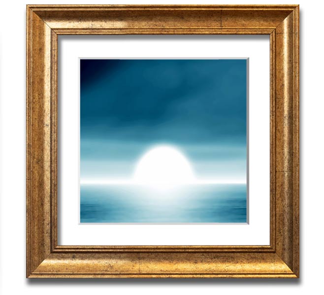 Abstact Sun Blue Square Framed Print showcasing vibrant blue hues in a modern design, framed elegantly for wall display.