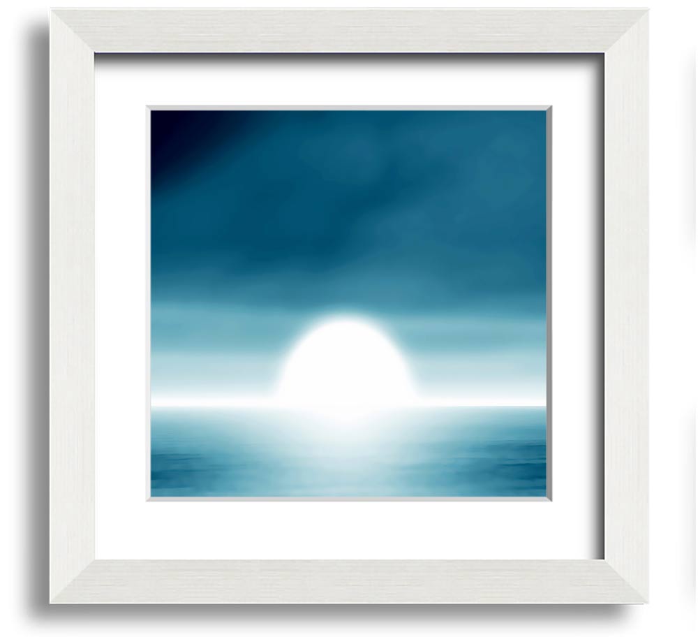 Abstact Sun Blue Square Framed Print showcasing vibrant blue hues in a modern design, framed elegantly for wall display.