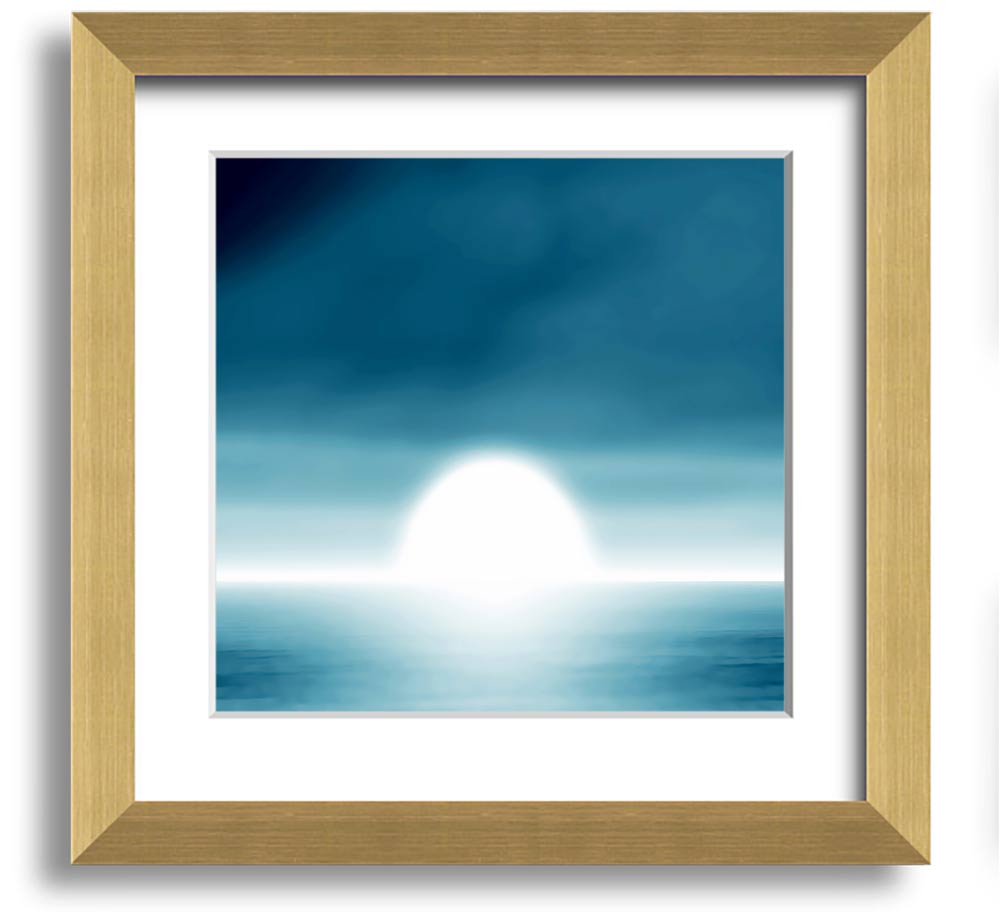 Abstact Sun Blue Square Framed Print showcasing vibrant blue hues in a modern design, framed elegantly for wall display.