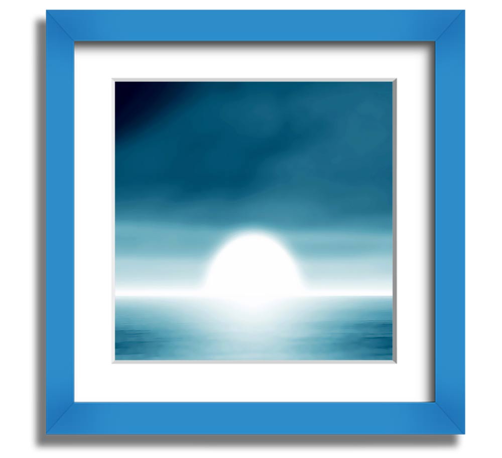 Abstact Sun Blue Square Framed Print showcasing vibrant blue hues in a modern design, framed elegantly for wall display.