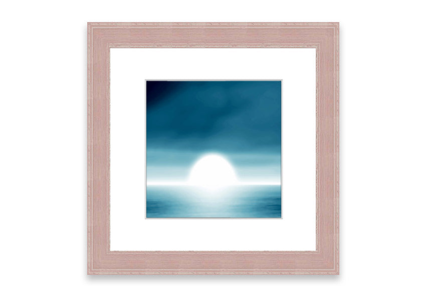 Framed Abstact Sun Blue print showcasing vibrant abstract design, ready to hang.