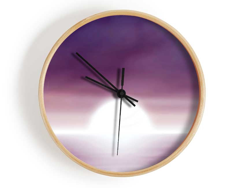 Abstract Sun Lilac clock made from natural bamboo with a round face and clear Plexiglas lens, available in multiple colors.