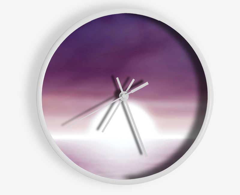 Abstract Sun Lilac clock made from natural bamboo with a round face and clear Plexiglas lens, available in multiple colors.