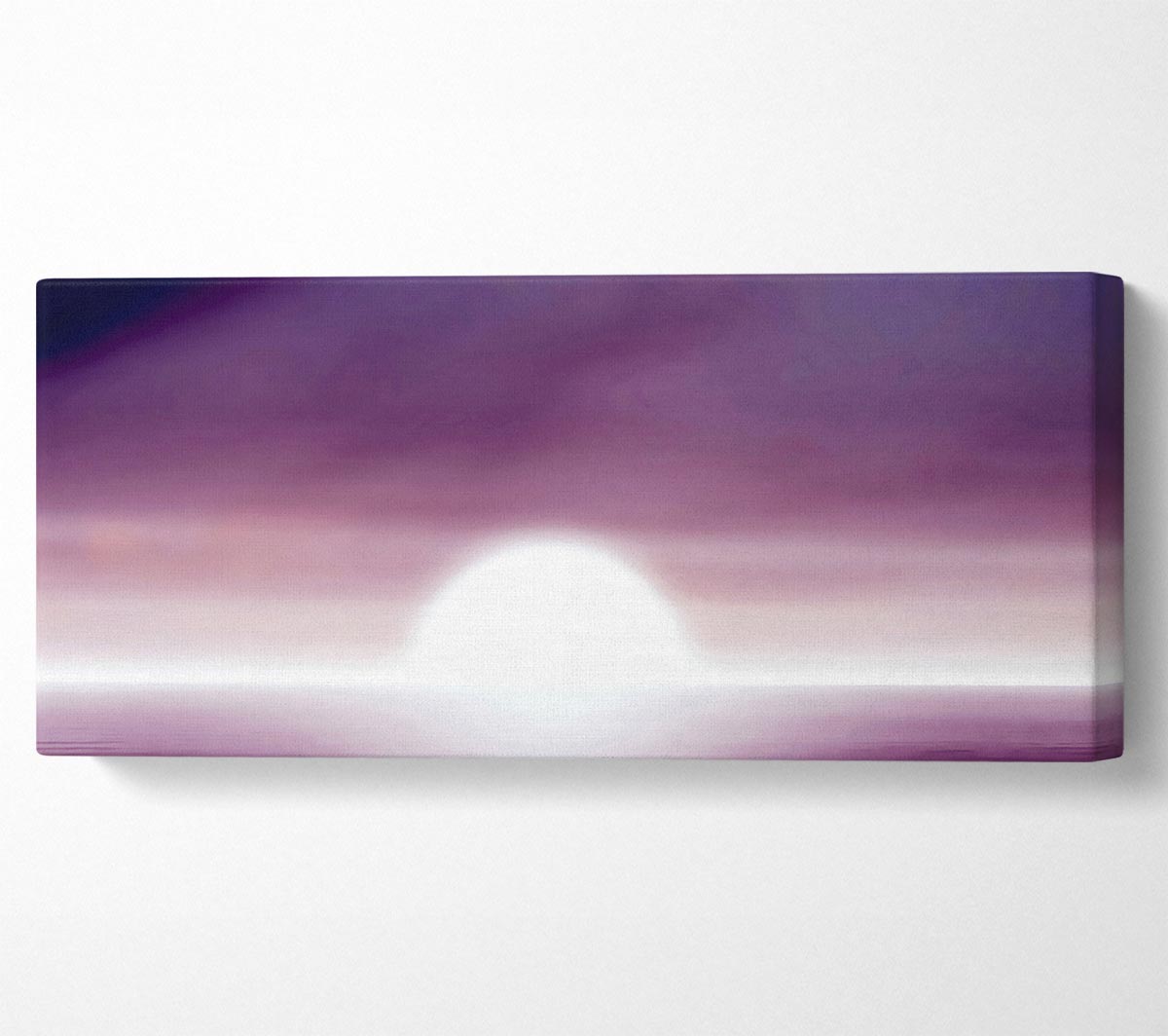 Abstract Sun Lilac canvas art mounted on a 44mm box frame, showcasing vibrant lilac and sun-inspired colors.