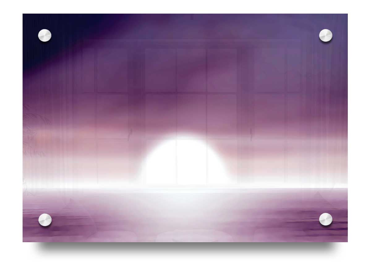 Abstract Sun Lilac acrylic print on 5mm thick glass, showcasing vibrant lilac and sun colors.