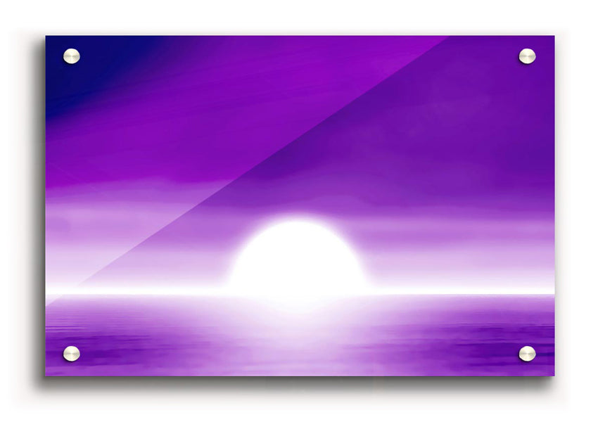 Vibrant purple sun design printed on 5mm thick acrylic glass, ready to hang.