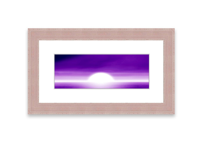 A vibrant abstract sun design in purple, framed elegantly, ready to hang.